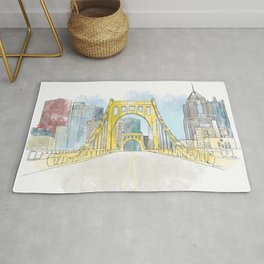 Roberto Clemente Bridge Rug | Pennsylvania, Holiday, Painting, Seasonal, Ink, Watercolor, Gift, Sisterbridge, Robertoclemente, Pittsburgh 