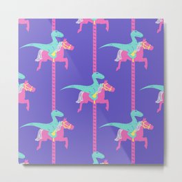 Velociraptor Carousel Metal Print | Kids, Dino, Carousel, Violet, Pattern, Graphicdesign, Digital, Fair, Colorful, Vector 