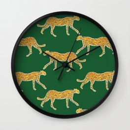 Tropical Animal Print Green Cheetah Illustration Wall Clock | Jungle, Animalpattern, Leopardprinted, Cheetahs, Cheetah, Greenyellow, Leopard, Pattern, Animal, Graphicdesign 