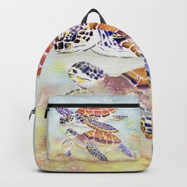 Swimming Together - Sea Turtle Backpack | Painting, Home Decor, Nursery, Watercolor, Turtles, Bond, Wildlife, Turtle, Sea, Ocean 