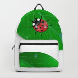 Green leaf and ladybird Backpack | Decoration, Colorful, Insect, Abstract, Ecological, Ladybird, Environment, Dew, Tree, Graphicdesign 