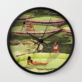 Valley of the Lily Wall Clock | Pool, Nature, Collage, Lilies, Summer, Swimming, Digital, Surrealism, Lilypads 