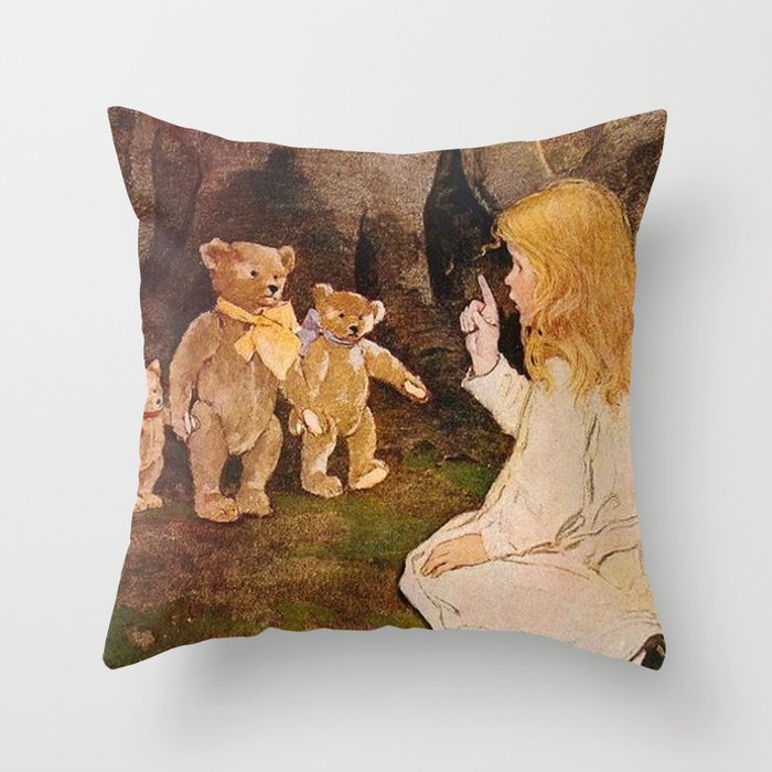 “Goldilocks and the Bears” by Jessie Willcox Smith Throw Pillow by