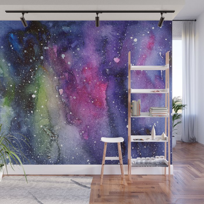 Galaxy Watercolor Night Sky Painting Nebula Art Wall Mural By