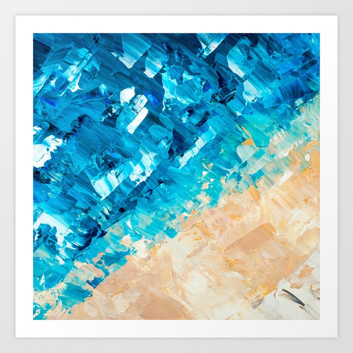 Deep Abstract Blue Turquoise Ocean Beach Acrylic Brushstrokes