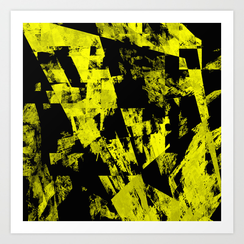 Fractured Warning Black And Yellow Abstract Textured Painting