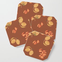 Almonds  Pattern Brown Background Coaster