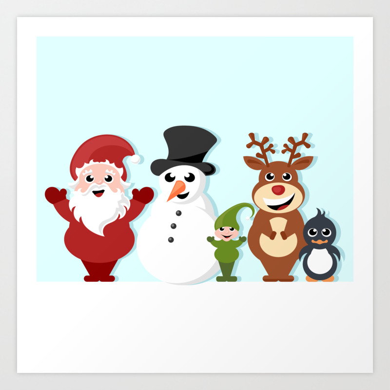 Christmas Cartoon Characters Santa Claus Snowman Reindeer Elf