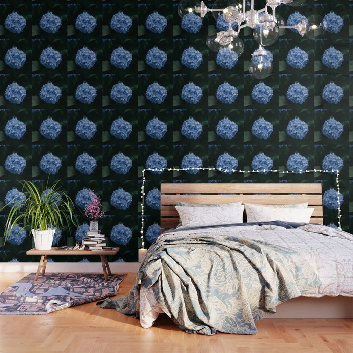 Blooming Blue Hydrangea Flowers Wallpaper by NewburyBoutique | Society6