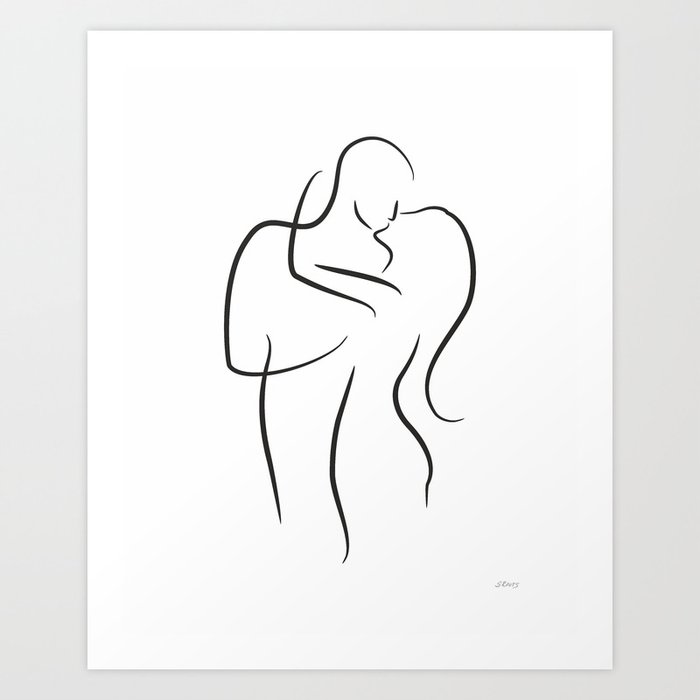 Abstract Kiss Sketch Minimalist Lovers Line Art Art Print By