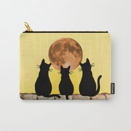 Three Black Cats on Brick Wall - Big Moon Carry-All Pouch