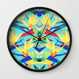 Summer Tropics Wall Clock | Strelitzia, Digital, Illustration, Floralpattern, Abstract, Watercolor, Nature, Summer, Yellow, Birdofparadise 