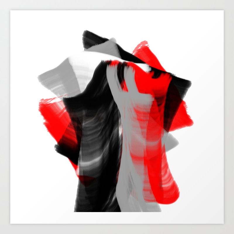 Dancing Abstract Red White Black Grey Digital Art Art Print By