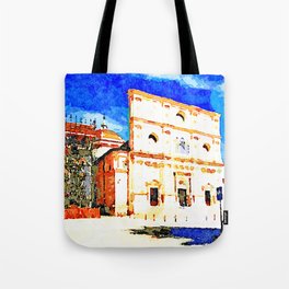 L'Aquila: church and building with scaffolding Tote Bag