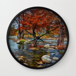 Guadalupe River Texas Wall Clock | Color, Cypress, River, Photo, Hillcountry, Rocks, Clouds, Landscape, Colors, Hdr 