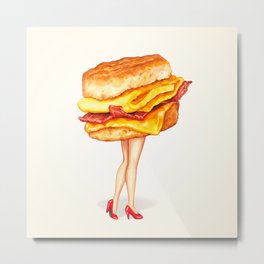 Bacon Egg & Cheese Pin-Up Metal Print | Food, Vintage, Pin Up, Kitschy, Kellygilleran, Kitsch, Digital, Curated, Pop Art, Watercolor 