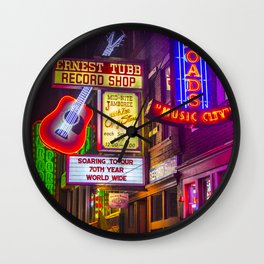 Music City Wall Clock | Yellow, Sign, Tennessee, Red, Downtown, Marquee, Green, Color, Purple, Guitar 
