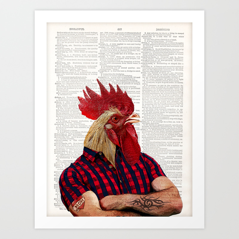 Rooster Art Print, vintage dictionary page book art print, chicken art  print, funny print Art Print by Niki&Neo | Society6