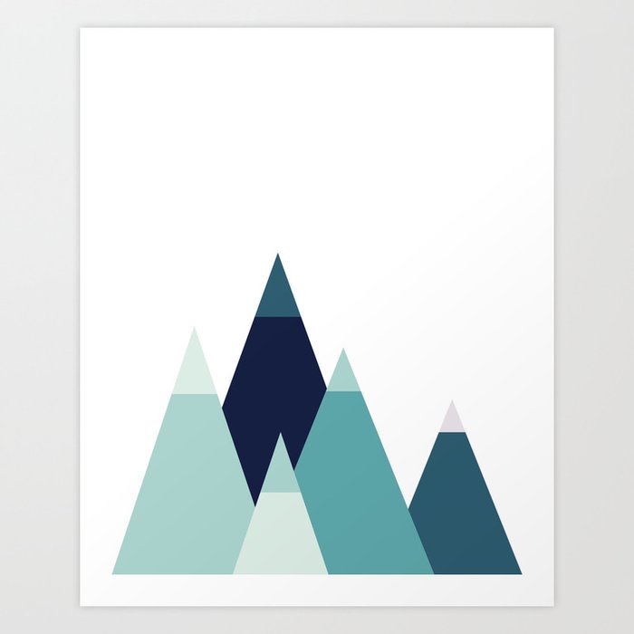 Abstract Mountains Art Blue Geometric Decor Navy Geometry