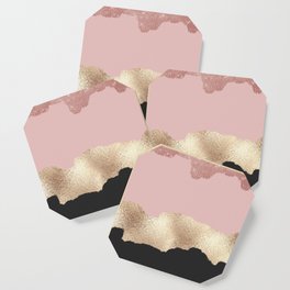 Rose Gold Glitter Black Pink Abstract Girly Art Coaster