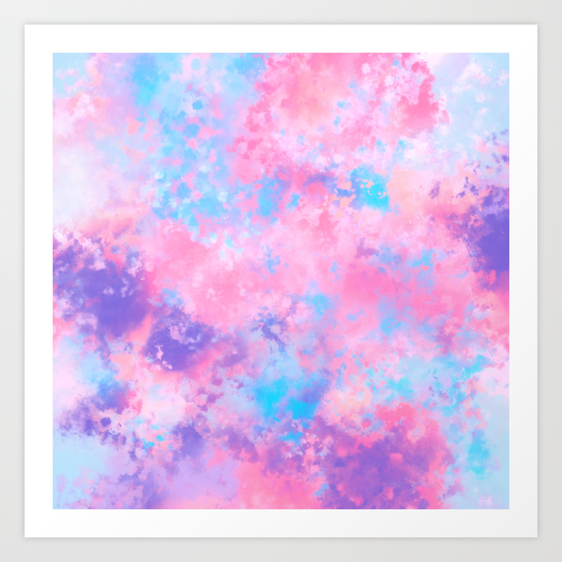 Artsy Girly Pink Blue Abstract Paint Splatter Art Art Print By
