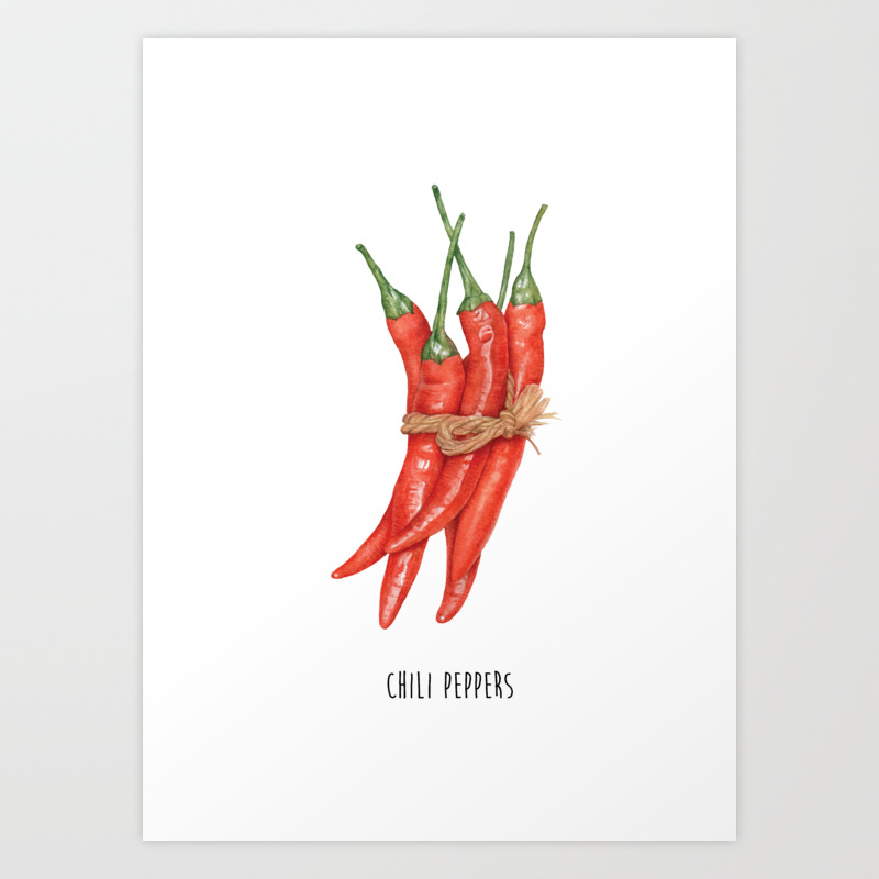 Chili Pepper Kitchen Poster Red Pepper Decor Illustration Wall Art Wall Art Kitchen Art Art Print By Fingerartprints Society6