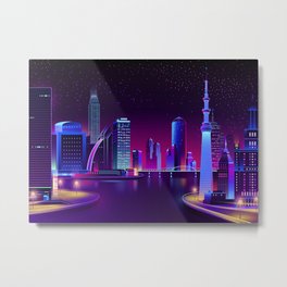 Synthwave Neon City #24 Metal Print | Cosmic, Space, Neonspace, Synth, Graphicdesign, Neon, Vaporwave, Cosmos, Deepspace, 1980S 