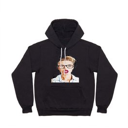 WOW Face Surprised Woman with Black Glasses and Open Mouth,  Pop-Art  Hoody | Blueeyes, Portrait, Jeansvest, Spring, Fashion, Pinkredlipstick, Makeup, Pop Art, Blackglasses, Graphicdesign 