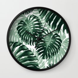 Tropical Monstera Jungle Leaves Pattern #1 #tropical #decor #art #society6 Wall Clock | Digital, Nature, Tropical Leaves, Green Leaves, Tropical Vibes, Collage, Color, Interior Decor, Leaf, Green On White 