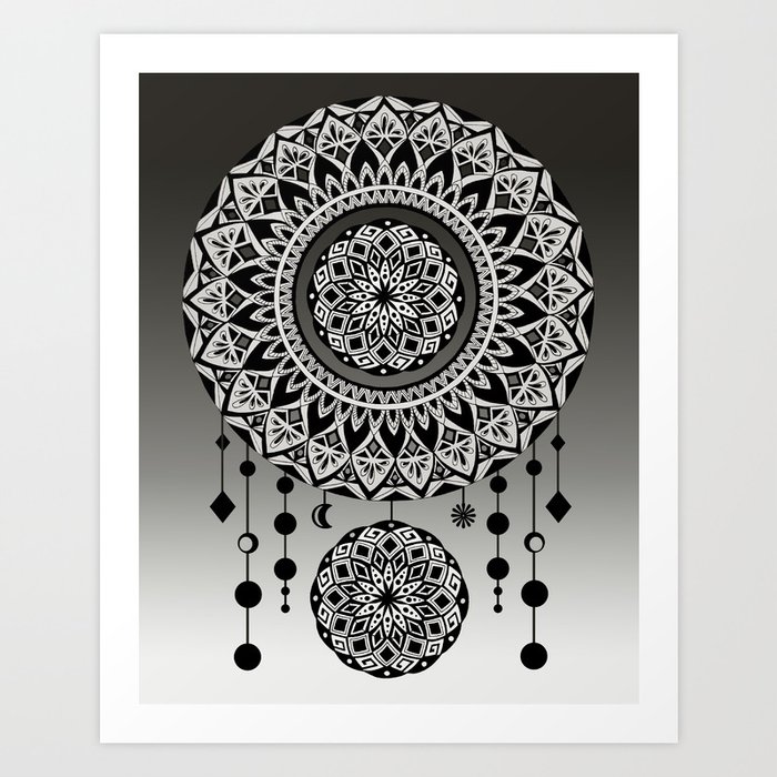 Mandala Dream Catcher Black White Art Print By