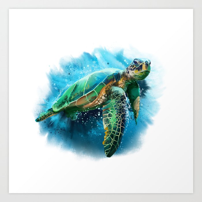 Abstract Watercolor Sea Turtle On White 3 Minimalist Coastal Art