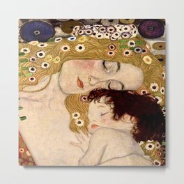 “Mother and Child” by Gustav Klimt (1902) Metal Print | Sistarsprkls, Gustavklimt, Painting, Vintage, Mother, Child, Impressionism, Floral, Acrylic, Oil 