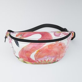 Flamingo in Tropical Flower Jungle Fanny Pack