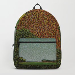 Utopic drive-by #13 Backpack | Pointillism, Seurat, Landscape, Blue, Painting, Acrylic, Perspective, Farm, Monet, Countryside 