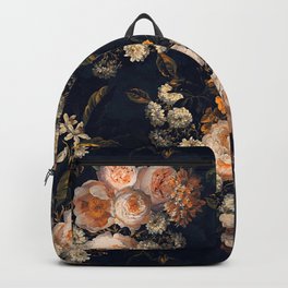 Antique Botanical Peach Roses And Chamomile Midnight Garden Backpack | Flowers, Summer, Night, Painting, Spring, Exotic, Bohemian, Garden, Botanical, Rose 
