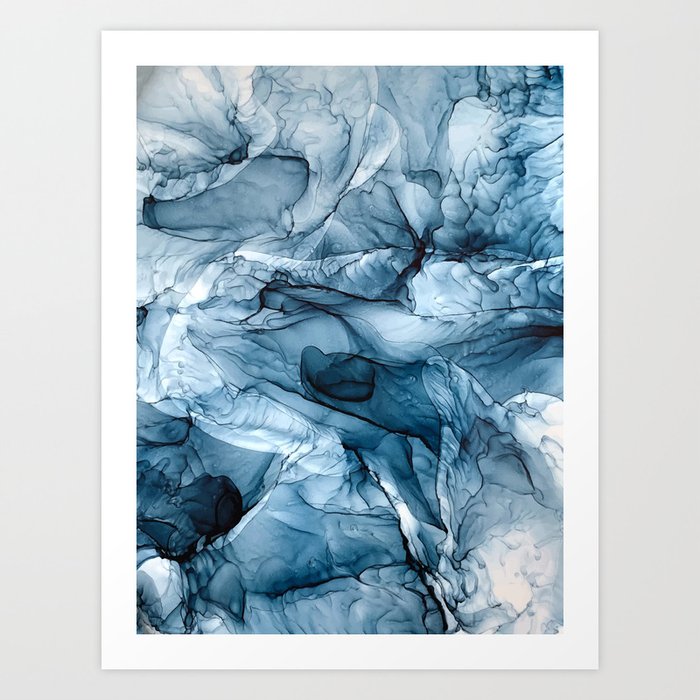 Churning Blue Ocean Waves Abstract Painting Art Print By