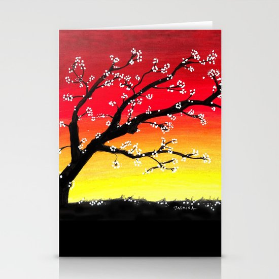 Get Wallpaper Drawing Sunset And A Blossom Tree Stationery Cards By For iPhone Free