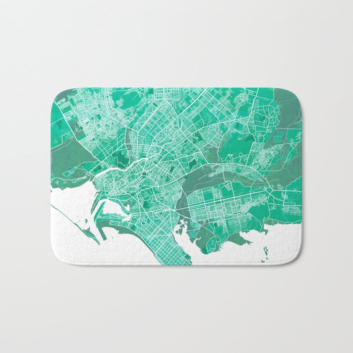 Karachi City Map of Pakistan Watercolor Bath Mat by deMAP Studio