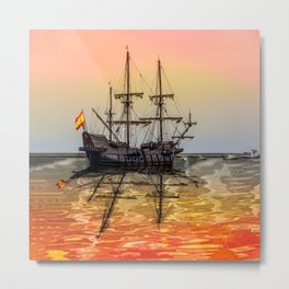 Sail Boston El Galeon Andalucia Metal Print | Voyage, Tallship, Color, Transportation, Spanish, Navy, Digital, Sunrise, Sail, Sport 