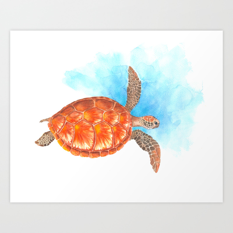 Sea Turtle In Water - Watercolor Painting. Wild Nature Marine Animal Art  Art Print by Rabbit And Pencil | Society6