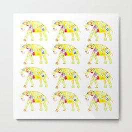 Indian Decorated Elephant Watercolor-Yellow Metal Print | Huge, Watercolor, Africa, Procreate, Patterns, Elephants, Asia, Yellow, 4Legs, Elephantpattern 