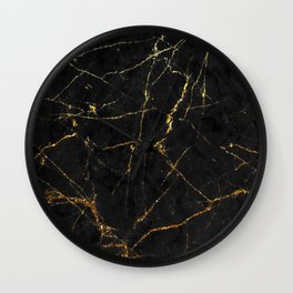 Gold Glitter and Black marble Wall Clock | Decorative, Agate, Mineral, Marble, Sparkle, Crystal, Geode, Stones, Jewels, Pattern 