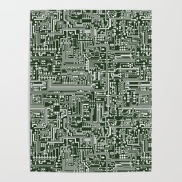 Circuit Board // Green & White Poster