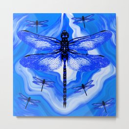 DRAGONFLY BLUE AGATE Metal Print | Saundramylesart, Digital, Butterfly, Rock, Blueinsect, Wings, Ink, Painting, Abstractdragonfly, Summer 