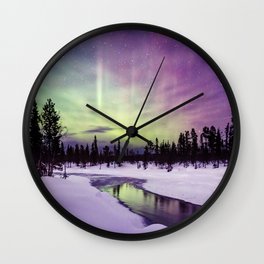 The Northern Lights Wall Clock | Trees, Northernlights, Photo, Lights, Space, Snow, Digital, Stars, Color, Sky 