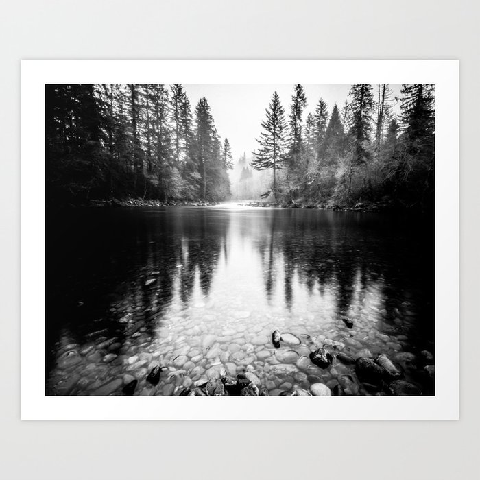 Forest Reflection Lake Black And White Nature Photography Art Print By Cascadia Society6