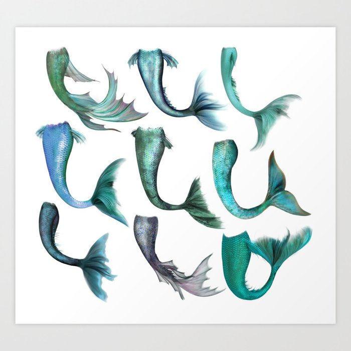 Mermaid Tails Color Art Print By Nocolordesigns Society6