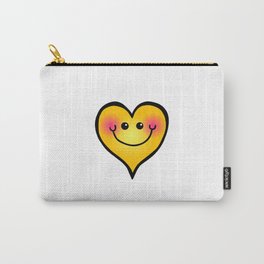 Happy Smiling Heart Shape Carry-All Pouch | Romance, Emoji, Romantic, Emoticon, Shape, Emotions, Feelings, Doodle, Valentine, Cheerful 