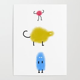 Set 3 of Colorful Animals Poster