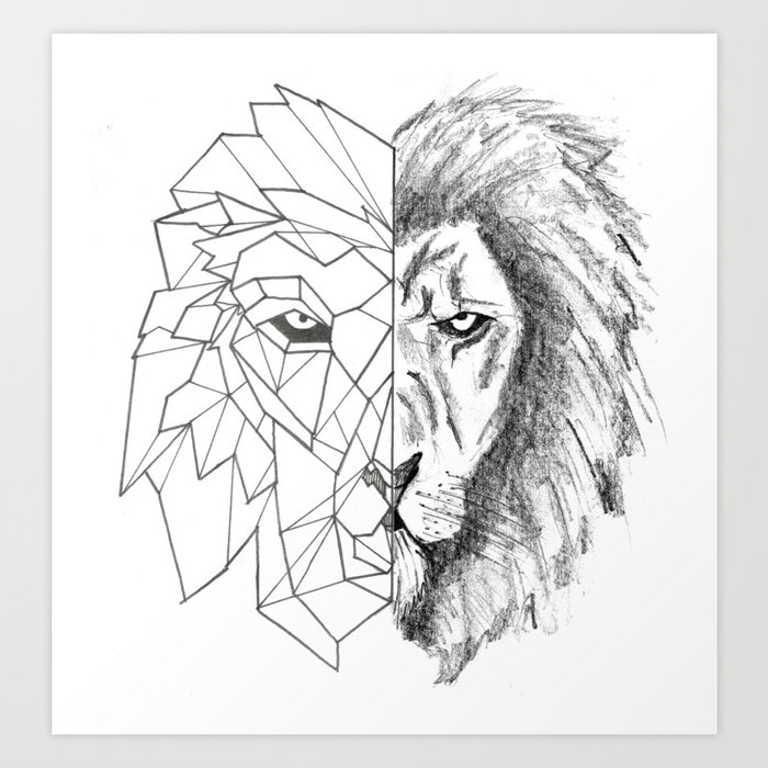 Half Geometric Lion Head